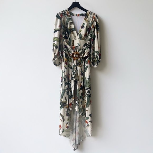 PatBo Hi-Lo Tropical Romper Dress - Size 6 - White and Green - Picture 5 of 14